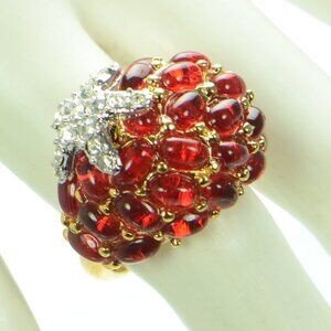 Kenneth Jay Lane KJL Red Cabochon & Crystal Starfish Cocktail Ring